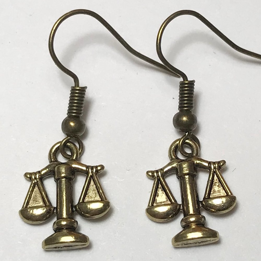 Gold Scales of Justice Law Charm Earrings Libra Plated Zodiac Lawyer Paralegal
